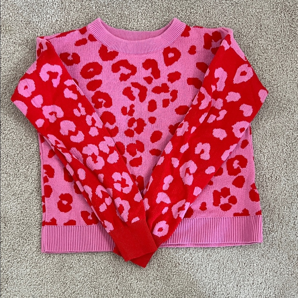 EUC - GAP girls Pink and Red Leopard Print Sweater - size M (8)